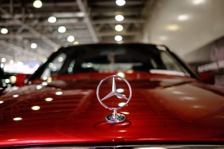 MOSCOW, SEPTEMBER 31, 2018: The newest Mercedes-Benz car on automotive exhibition stand on MMAC...