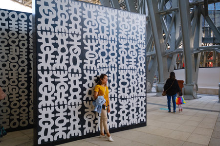 Dubai, UAE - 02.13.2021: Inside one of the halls of a sustainability pavilion of EXPO 2020. activities for children and adultsのeditorial素材