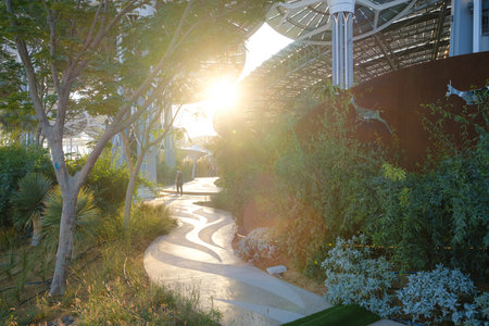 Dubai, UAE - 02.13.2021: Terra Sustainability Pavilion at the EXPO 2020 built for EXPO 2020 scheduled to be held in 2021 in the United Arab Emirates. solar panelsのeditorial素材