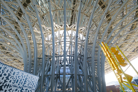 Dubai, UAE - 02.13.2021: Inside one of the halls of a sustainability pavilion of EXPO 2020. activities for children and adultsのeditorial素材
