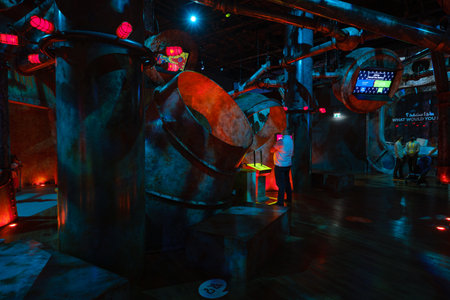 Dubai, UAE - 02.13.2021: Inside one of the halls of a sustainability pavilion of EXPO 2020. Sea of consumption.のeditorial素材