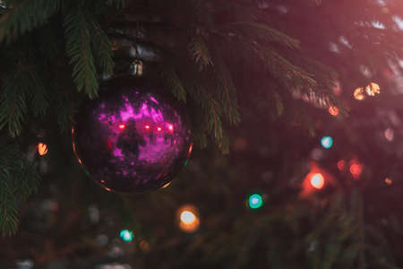 Christmas decorations on Christmas trees, streets of winter Moscow, Christmas markets and festivals in snowの写真素材