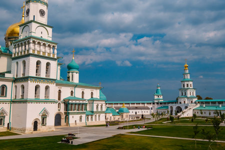 NEW JERUSALEM, ISTRA, RUSSIA - SEPTEMBER 4, 2019: Gate Church of the Lord's Entrance into Jerusalem. Resurrection New Jerusalem Stauropegial Monastery. The city of Istra. Moscow region. bright photoのeditorial素材