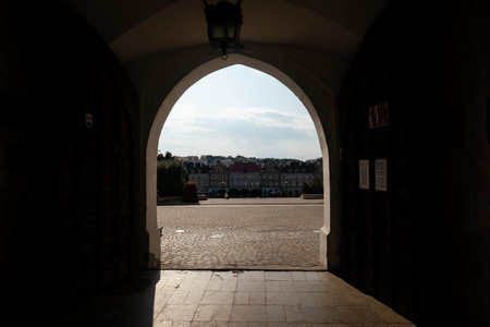 Lublin, Poland - August 5, 2019: Lublin old town city center, Poland. Street and old colorful buildings in the old town of Lublin. View of the Old Town and Castle Square in Lublinのeditorial素材