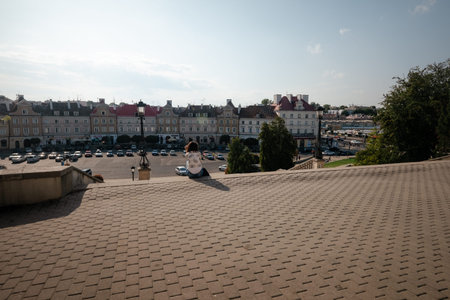 Lublin, Poland - August 5, 2019: Lublin old town city center, Poland. Street and old colorful buildings in the old town of Lublin. View of the Old Town and Castle Square in Lublinのeditorial素材