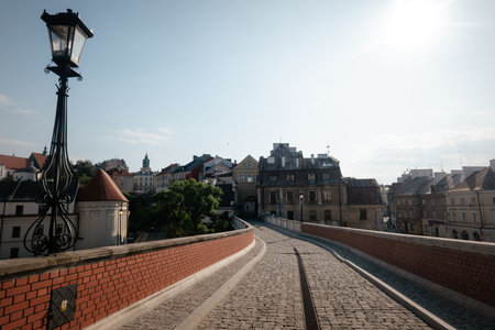 Lublin, Poland - August 5, 2019: Lublin old town city center, Poland. Street and old colorful buildings in the old town of Lublin. View of the Old Town and Castle Square in Lublinのeditorial素材