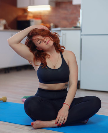 Online Training. Fit Young Woman Excersising At Home, Watching Video Tutorial On smartphone....