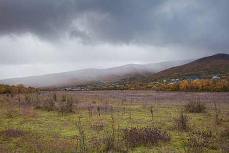 Fog is covering the valley. Atmospheric landscape. Nature, environmental conservation, ecology