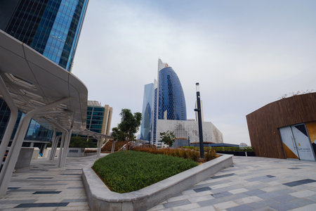 Dubai, UAE 19 February 2021: Gate Avenue is new promenade, located in Dubai international financial center. It is connecting all skyscrapers in the DIFC. New project from Government.のeditorial素材