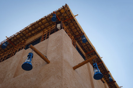 Travel destinations and heritage village of old Dubai. Arab Street in the old part of Dubai, UAE. Al Seef Clay Houses. Deira, BurDubaiの写真素材