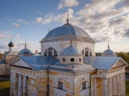 summer travel to Russia, Torzhok city. Novotorzhsky Borisoglebsky Monastery. Architectural monument...