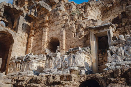 walk in Antalya Turkey on warm October afternoon, city Perge the Ancient theater. one of Pamphylian cities and was believed to have been built in the 12th to 13th centuries BC.の写真素材