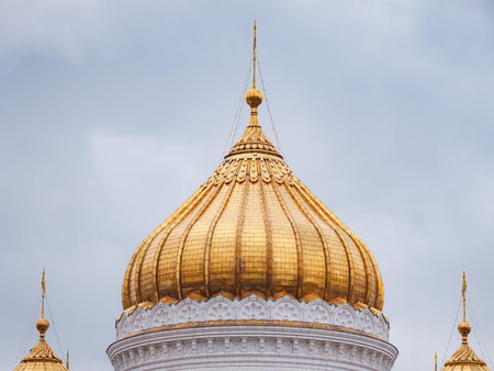 travel to moscow, russia, main tourist attractions. View of the Cathedral of Christ the Savior in the very center of the city. cloudy dayの写真素材