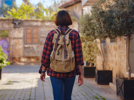 travel to Turkey, old town Antalya Kaleci Famous tourist destination . Happy asian female tourist...