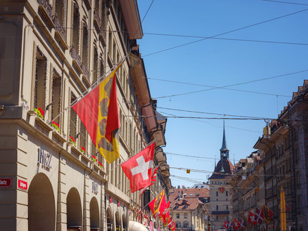 BERN SWITZERLAND, JULY 7, 2022: historical Buildings in the city center of Bern an old...