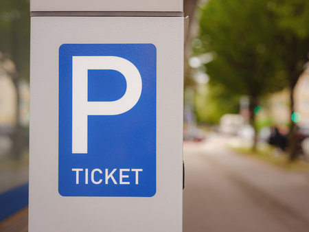 parking meter in the city Munich, Germany, to pay for parkingの写真素材