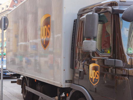 Munich, Germany - August 5, 2022 : UPS van delivery parcel . United Parcel Service is the Worlds Largest Package Delivery Companyのeditorial素材