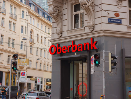 Vienna, Austria - August 8, 2022 : facade with logo of Bank. Deutsche Bank AG is a German global banking and financial services company with its headquarters in Frankfurt.のeditorial素材