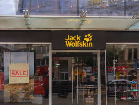 Vienna, Austria - August 7, 2022: Jack Wolfskin Store. Jack Wolfskin is a German producer of outdoor wear and equipment that was founded in 1981 and is now owned by the Blackstone Group.のeditorial素材