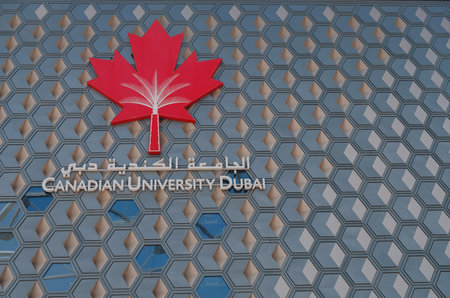 20 March 2023, Dubai, UAE: Canadian university in Dubai, international high education concept, Dubai City Walkのeditorial素材