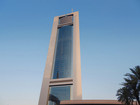 25 March 2023, Dubai, UAE: Emirates Financial Towers - Trade Center - Trade Center DIFC , tourist trip to futuristic dubaiのeditorial素材