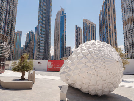 23 March 2023, Dubai, UAE: Dubai Opera A classic theater of music and dance in a futuristic facility that hosts live performances and has a restaurant.のeditorial素材