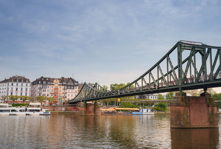 Frankfurt am Main, Germany - May 5, 2023: Eiserner Steg bridge of Frankfurt am Main, Germany. Frankfurt is largest city in German state of Hesse.のeditorial素材