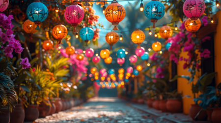 Fiesta Celebration. Cinco de Mayo, Mexican defining moment. Colorful decorations Realistic photo. Cinco de Mayo is Mexican national holiday in honor of victoryの素材
