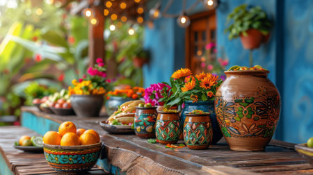Fiesta Celebration. Cinco de Mayo, Mexican defining moment. Colorful decorations Realistic photo. Cinco de Mayo is Mexican national holiday in honor of victoryの素材
