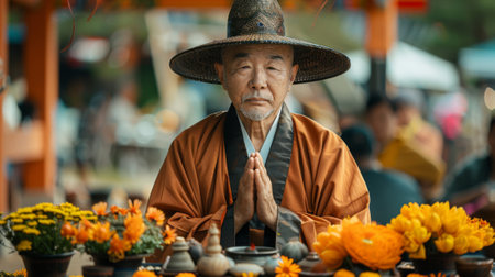 Chuseok Festival. Devout Buddhists and Locals: Buddhists and locals alike participate in festival with reverence and respect, honoring traditions and seeking blessings for good luck and prosperity.の素材