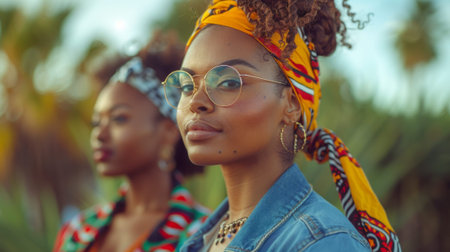 Juneteenth. Black power, black history month concept. independent woman in sunglassesの素材