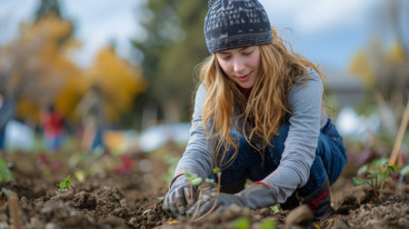 A volunteers labor transforming into a bountiful harvest, representing the rewards of hard work and dedication to the land.の素材