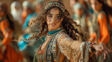 Timkadin Festival (Morocco). woman dance traditional Berber dance performance, highlighting the costumes, steps, and cultural significance.の素材