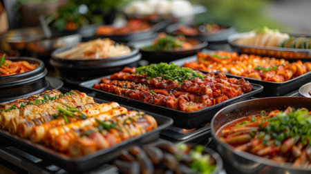 Chuseok Festival . The enticing aroma of freshly prepared Korean delicacies wafts through the air, whetting appetites and inviting culinary exploration.の素材