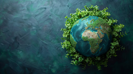 the Earth globe covered with green plants and trees, symbolizing ecological balance and care for the environmentの素材