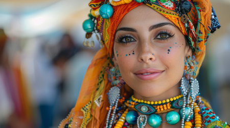 Timkadin Festival (Morocco). people on event, woman in an unusual ethnic costume in the theme of the festivalの素材