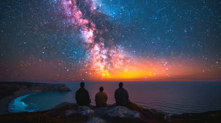 Summer solstice. Gather with friends or join a stargazing event, marveling at the vastness of the universe and the beauty of the constellations under the long summer sky.の素材