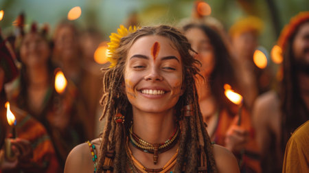 Summer solstice. The air is filled with the sounds of laughter, music, and lively celebrations, as communities come together to embrace the warmth and light of the summer solstice.の素材