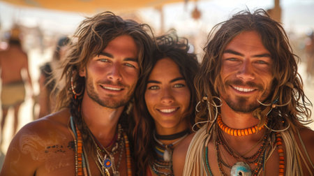 Burning Man Festival. Participants, known as Burners, come from all walks of life, united by their desire to experience something different, connect with others, and express themselves freely.の素材
