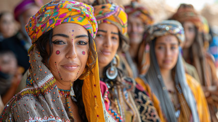 Timkadin Festival. Berber people from surrounding villages and communities come together to celebrate heritage, wearing traditional attire, dances and music performances, sharing cultural traditions.の素材