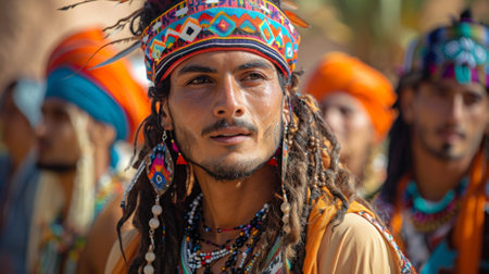 Timkadin Festival (Morocco). man dance traditional Berber dance performance, highlighting the costumes, steps, and cultural significance.の素材