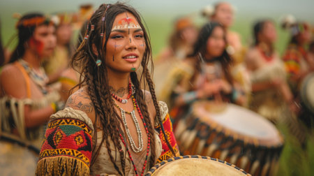 Summer solstice. Immerse yourself in the vibrant energy of a local summer solstice festival, experiencing traditional music, dance, food, and storytelling.の素材