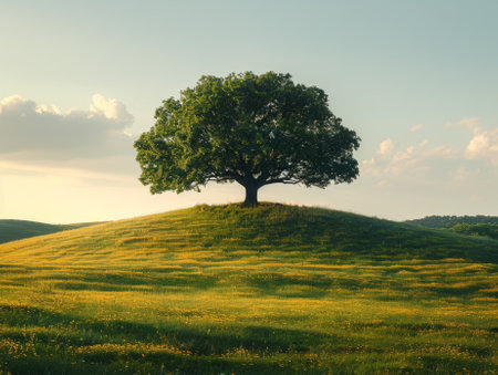 Alone tree on hill in different season, minimalistic photograph.の素材