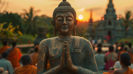 Vesak Festival. Visits to Temples: Temples across Sri Lanka become hubs of activity, as people gather to pay homage to Buddha, participate in religious ceremonies, and seek blessings.の素材