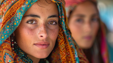 Timkadin Festival. Berber people from surrounding villages and communities come together to celebrate heritage, wearing traditional attire, dances and music performances, sharing cultural traditions.の素材
