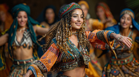 Timkadin Festival (Morocco). woman dance traditional Berber dance performance, highlighting the costumes, steps, and cultural significance.の素材