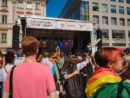 Prague, Czech Republic - August 12, 2023: Prague Pride Festival Parade. main stage of the festival...