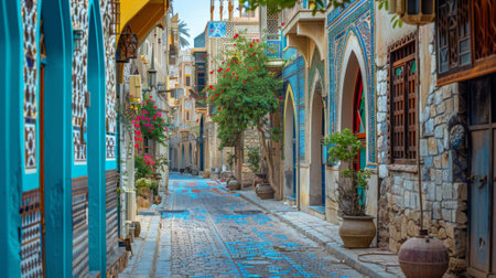 arabic street details, the old city in the style of Arabic architecture.の素材