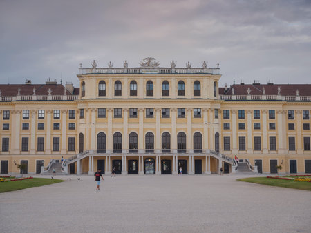Vienna, Austria - 27 July 2023: Schoenbrunn palace and gardens. Schloss Schoenbrunn is imperial summer residence in Vienna. Schonbrunn Palace is major tourist attraction in Austria.のeditorial素材