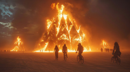 Burning Man Festival. a burning installation. enchanting finale of the festival.の素材
